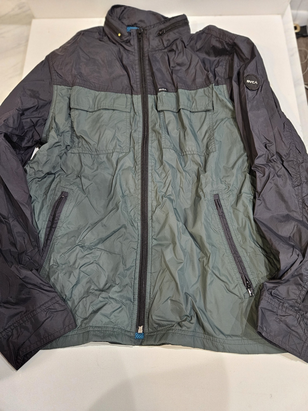 RVCA Men's Olive Green and Black Windbreaker Jacket